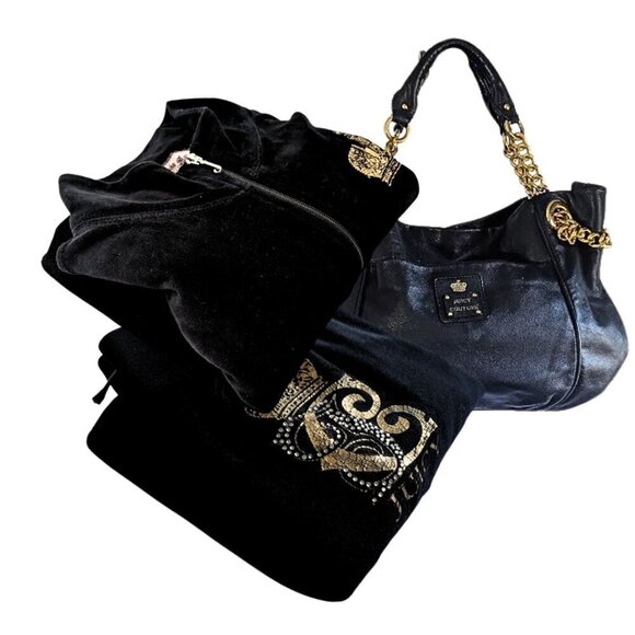 Vtg Y2K JUICY COUTURE 3-pc Velour Tracksuit Matching Set + Bag Top L Pants SP - Picture 12 of 12